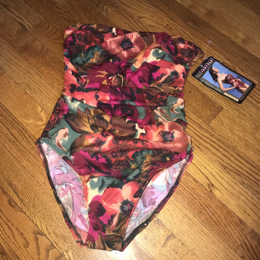 Jantzen vintage one piece swimsuit ruched Floral